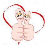 Cartoon Male and Female Thumbs and Heart